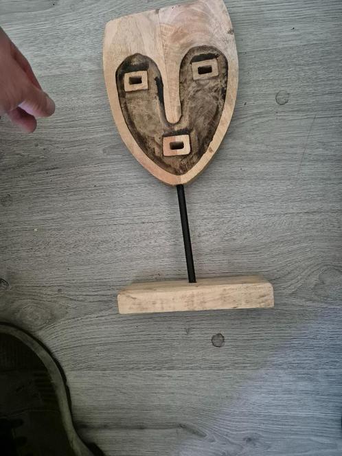 hout deco hoofd gezicht op standaard, Antiek en Kunst, Kunst | Beelden en Houtsnijwerken, Ophalen of Verzenden
