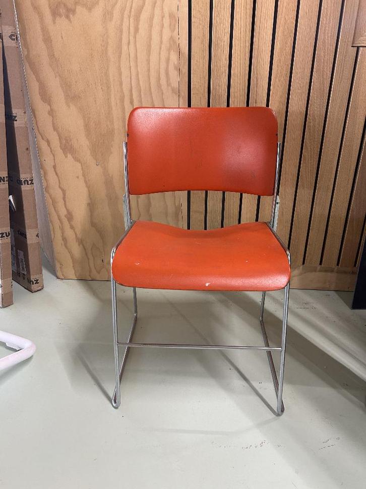 6 vintage 40/4 stoelen van David Rowland (1964), Huis en Inrichting, Stoelen, Gebruikt, Vijf, Zes of meer stoelen, Kunststof, Metaal