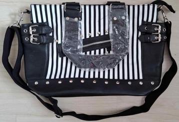 BANNED TAS SCHOUDERTAS ZWART WIT STREEP NIEUW beschikbaar voor biedingen