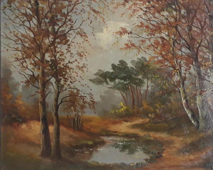 LANDSCHAP MET BOMEN EN WATER>OUD 1950🖌JAN VAN VLAARDINGEN, Antiek en Kunst, Kunst | Schilderijen | Klassiek, Ophalen of Verzenden