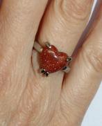 hartje zilveren ring met goud glitter gemstone maat 53 kado, Nieuw, Ophalen of Verzenden, Kleiner dan 17, Dame of Heer