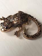 Broche Gekko salamander vintage goudkleur inleg, Sieraden, Tassen en Uiterlijk, Ophalen of Verzenden, Gebruikt, Overige materialen