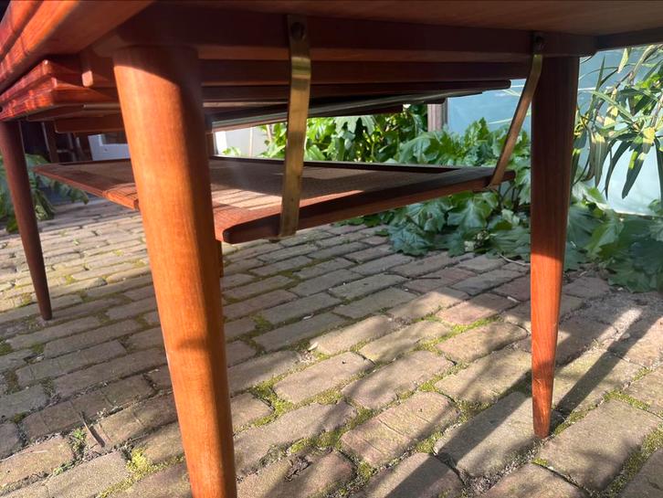 Danish Design Teakhout. Sixties + tafeltje+ lectuurschap, Huis en Inrichting, Tafels | Salontafels, Gebruikt, Minder dan 50 cm