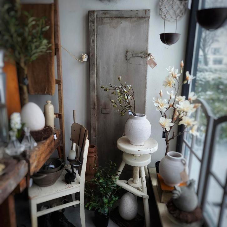 Oude Houten Deur/Luik Grijs Brocante 180x54,5cm, Antiek en Kunst, Curiosa en Brocante, Ophalen