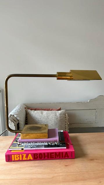 Oude koperkleurige bureaulamp - werkend 