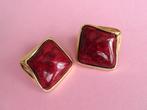 jwg Grote vintage 70s 80s oorbellen rood goud klr clips, Verzenden, Overige materialen, Oorbellen