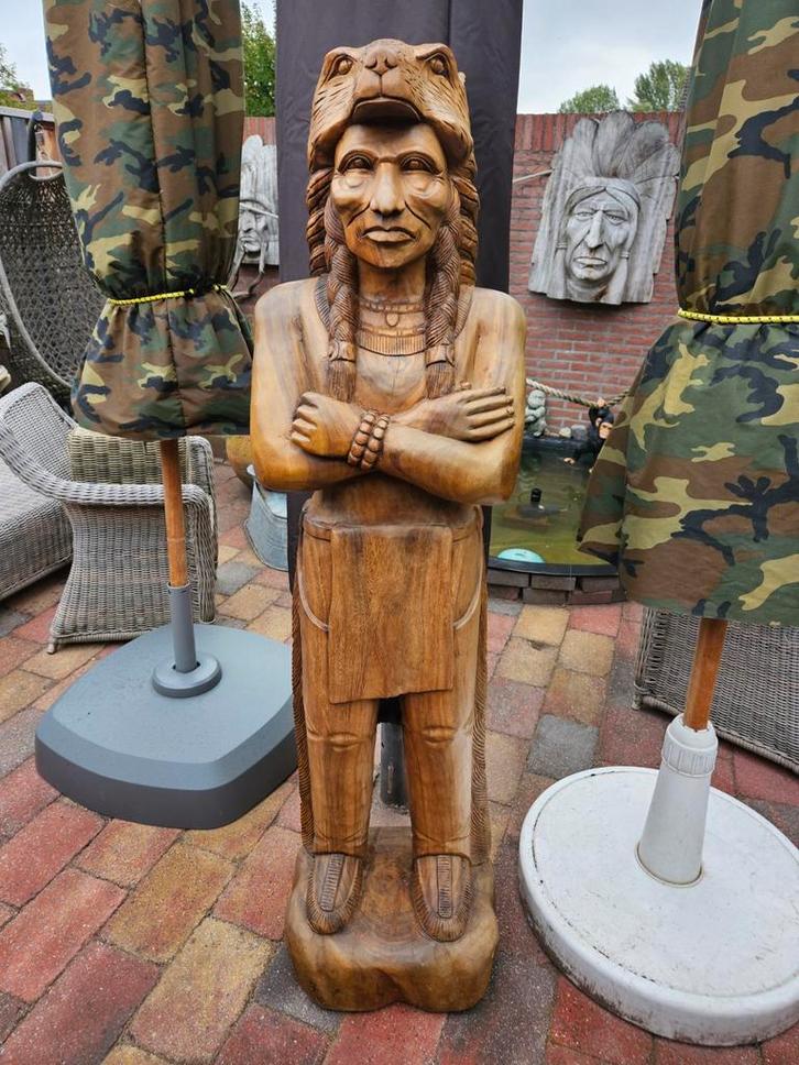 MASSIEF HOUTEN INDIANEN BEELDEN VOOR STEAKHOUSE COUNTRY BAR, Antiek en Kunst, Kunst | Beelden en Houtsnijwerken, Ophalen
