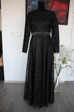 Zwarte galajurk/abiye, lange mouw, ronde kraag, mt 40, Maat 38/40 (M), Galajurk, Zwart, Ophalen of Verzenden