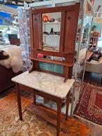 Antieke eikenhout kaptafel met marmerblad, Huis en Inrichting, Tafels | Kaptafels, Ophalen, Gebruikt, 50 tot 100 cm, Minder dan 100 cm