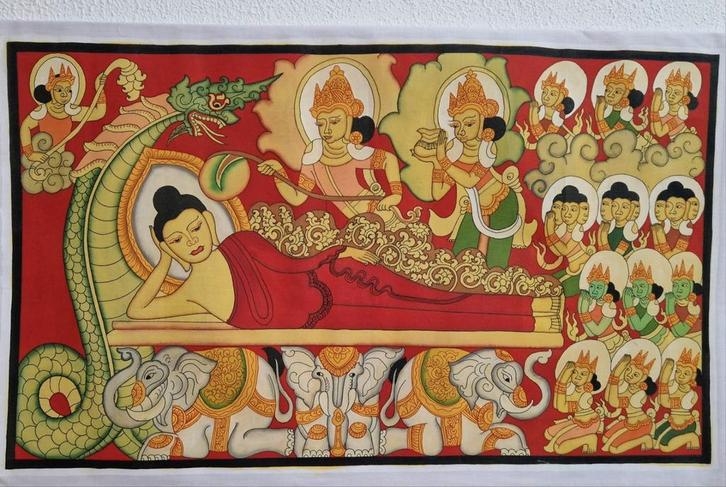 boeddha handgeschilderd, Myanmar, Antiek en Kunst, Kunst | Niet-Westerse kunst, Ophalen of Verzenden