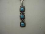 ZILVEREN KETTING MET HANGER TURKOOIS, Sieraden, Tassen en Uiterlijk, Antieke sieraden, Verzenden, Zilver, Hanger, Met edelsteen