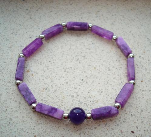Armband van amethist, Sieraden, Tassen en Uiterlijk, Armbanden, Nieuw, Elastiek, Paars, Met bedels of kralen, Met edelsteen, Ophalen of Verzenden