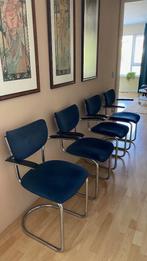 Originele 50's De Wit 3011 Buisframe stoelen (4 stuks), Huis en Inrichting, Stoelen, Ophalen, Gebruikt, Blauw, Metaal