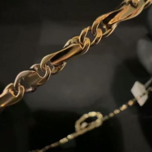 S schakel Collier geel-/wit, 18 kt 61 cm lang, Sieraden, Tassen en Uiterlijk, Kettingen, Zo goed als nieuw, Goud, Goud, Ophalen of Verzenden