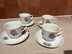 4 Kop en Schotels met Bloemenmotief - KAHLA made in GDR, Gebruikt, Ophalen of Verzenden, Overige stijlen, Kop(pen) en/of Schotel(s)
