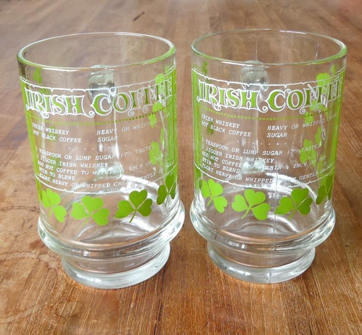 Irish Coffee glazen vintage glas shamrock decor recept, Huis en Inrichting, Keuken | Servies, Zo goed als nieuw, Glas of Glazen