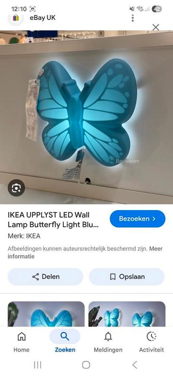 IKEA UPPLYST Vlinder Wandlamp Blauw LED beschikbaar voor biedingen