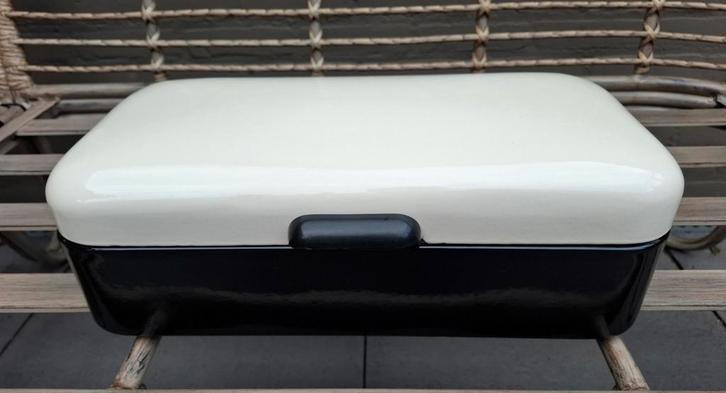 Vintage Retro emaille zwart/witte broodtrommel, Antiek en Kunst, Antiek | Emaille, Ophalen of Verzenden