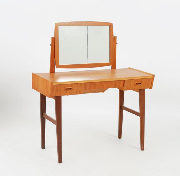 Vintage teak make-up tafel met spiegel ,Zweden 1950, Huis en Inrichting, Tafels | Kaptafels, Gebruikt, Minder dan 100 cm, 50 tot 100 cm