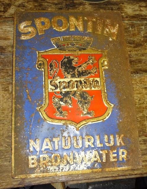 oud reclamebord spontin natuurlijk bronwater, Antiek en Kunst, Curiosa en Brocante, Ophalen