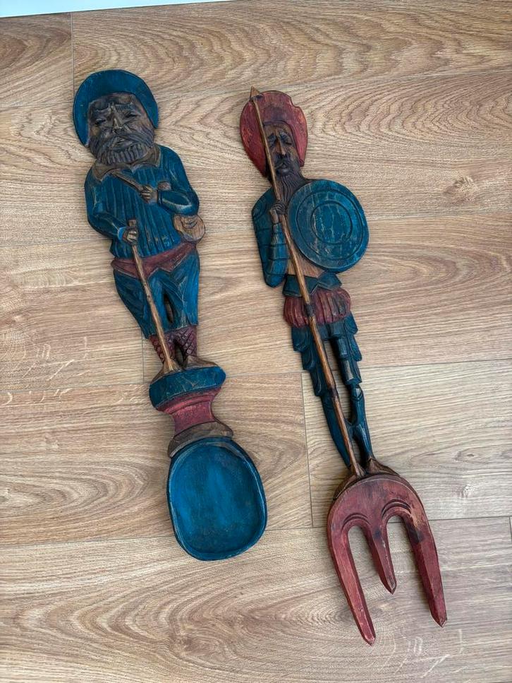 Vintage Houten Wanddecoratie lepel en vork, Antiek en Kunst, Kunst | Niet-Westerse kunst, Ophalen of Verzenden