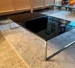 Salontafel zwart glas en chroom onderstel., Huis en Inrichting, Tafels | Salontafels, Ophalen, 100 tot 150 cm, 50 tot 100 cm, Glas