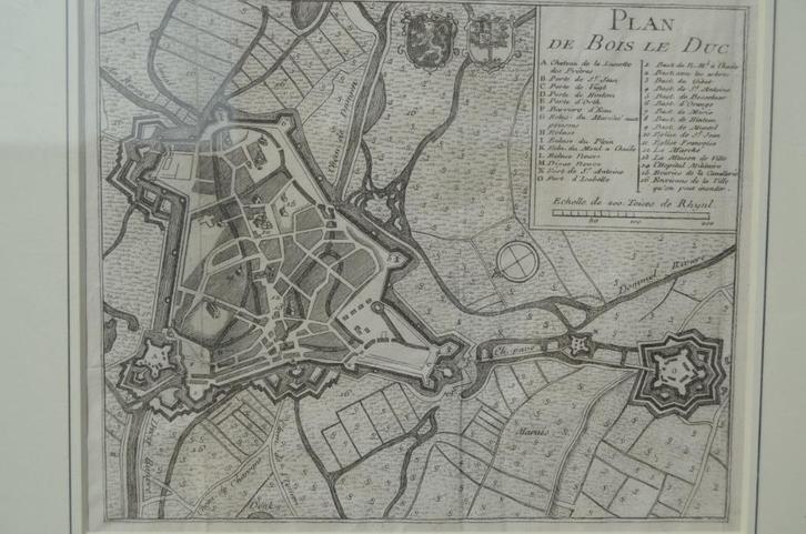 Fraaie Franse kopergravure Den Bosch 1743, Antiek en Kunst, Kunst | Etsen en Gravures, Ophalen of Verzenden