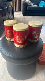 Brocante oude  blikken koffie thee suiker vogel goud rood, Antiek en Kunst, Ophalen of Verzenden