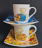 2 porseleinen kop en schotels met katten decor, Ophalen of Verzenden, Zo goed als nieuw, Overige stijlen, Kop(pen) en/of Schotel(s)