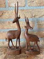 2 vintage houten beelden van herten, Antiek en Kunst, Kunst | Beelden en Houtsnijwerken, Ophalen