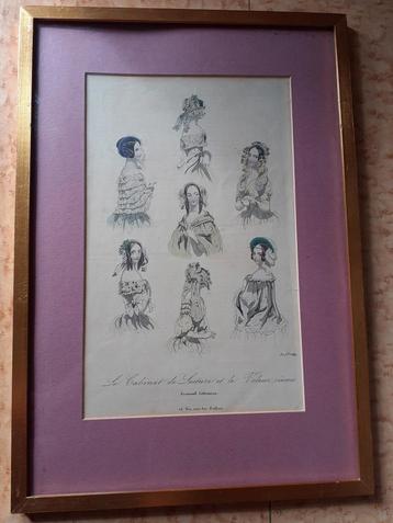 Oude gekleurde franse modeprent "Mode Gravure" 1842 beschikbaar voor biedingen