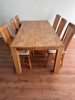Teak houten tafel met 6 stoelen, Ophalen, Gebruikt, Teakhout, 200 cm of meer