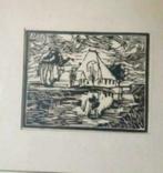 houtsnede boerderij uit 1964 Peter Bobby Teeling Wormerveer, Antiek en Kunst, Kunst | Etsen en Gravures, Ophalen