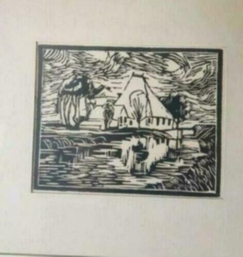 houtsnede boerderij uit 1964 Peter Bobby Teeling Wormerveer, Antiek en Kunst, Kunst | Etsen en Gravures, Ophalen