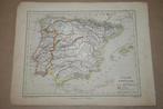 Antieke kaart - Spanje en Portugal - Circa 1860 !!, Boeken, Atlassen en Landkaarten, Nederland, Gelezen, Ophalen of Verzenden