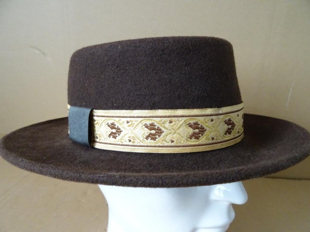 Curiosa vintage hoed vintage bruine hoed AG retro hoed 1960, AG, Hoed, Onbekend, Ophalen of Verzenden