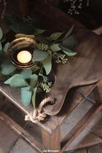 Eucalyptuskrans en glazen windlicht op broodplank set, Www.jufbrocante.nl, Www.jufbrocante.nl, Nieuw, Ophalen of Verzenden