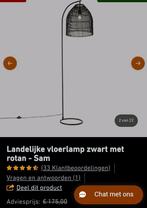 Zwarte vloerlamp met rotan kap, Huis en Inrichting, Lampen | Wandlampen, Ophalen of Verzenden, Zo goed als nieuw