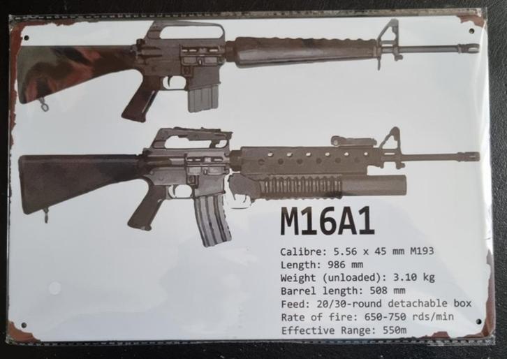 Metalen bord vintage-look M16A1, Verzamelen, Militaria | Algemeen, Landmacht, Overige typen, Amerika, Ophalen of Verzenden