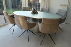 Eettafel RVS en glas (elipsvormig), Huis en Inrichting, Tafels | Eettafels, Ophalen, Gebruikt, 100 tot 150 cm, 200 cm of meer