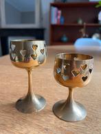 Set van 2 messing kandelaren met hartjes, Ophalen of Verzenden, Koper of Brons