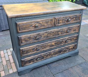 Vintage-look ladekast | donkergroen & gerookt hout beschikbaar voor biedingen