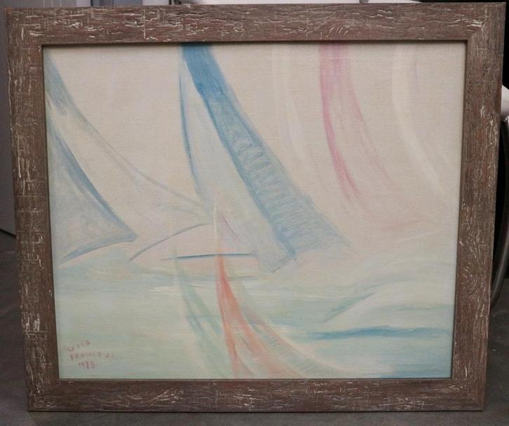 Alfred PROWIZUR, abstractie met zeilboten, Antiek en Kunst, Kunst | Schilderijen | Abstract, Ophalen