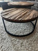 Stoere Salontafel Set - Grof Hout & Metaal, Huis en Inrichting, Tafels | Salontafels, Ophalen, Rond, 50 tot 100 cm, Zo goed als nieuw
