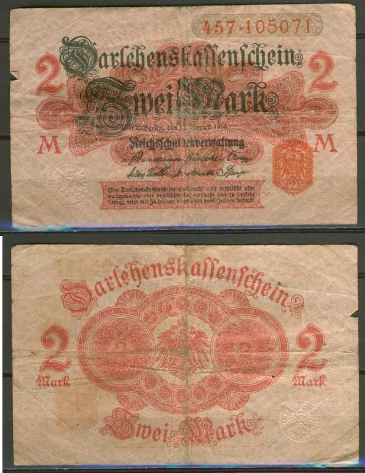 Berlin Berlijn 2 Mark1914 Darlehenskassenschein Biljet r-129, Postzegels en Munten, Bankbiljetten | Europa | Niet-Eurobiljetten