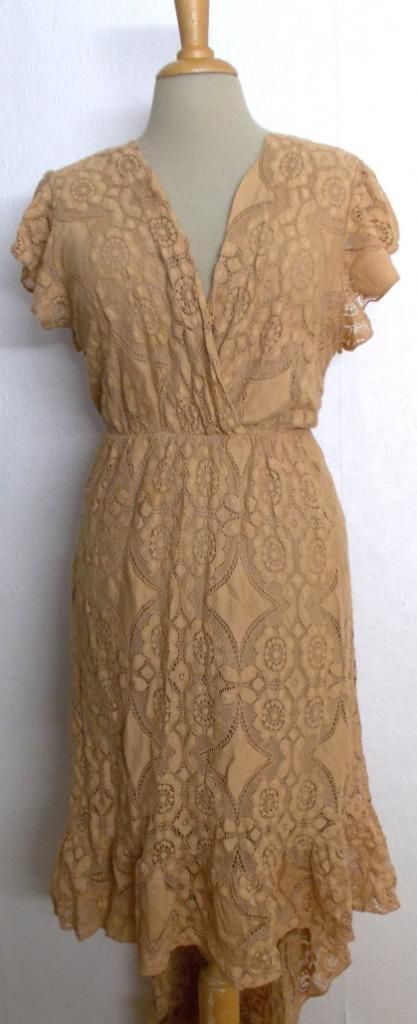 Romantische kant look bruine maxi dress! M, Kleding | Dames, Jurken, Zo goed als nieuw, Maat 38/40 (M), Bruin, Onder de knie, Verzenden