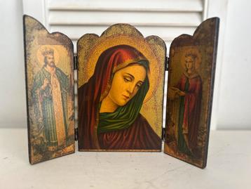 Drieluik Byzantijnse icoon Madonna hout religieus beschikbaar voor biedingen