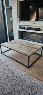 Salontafel iepenhout. IJzeren onderstel 90 x 140, Ophalen, 100 tot 150 cm, 50 tot 100 cm, Metaal