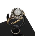 Diamanten parel 14k gouden antieke rozet dames ring zilver