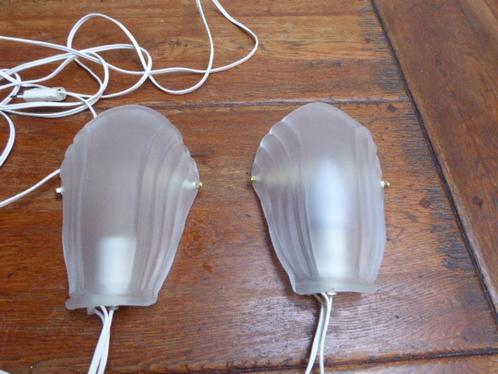 2 vintage persglazen wandlampjes, schelp, Antiek en Kunst, Antiek | Lampen, Ophalen of Verzenden